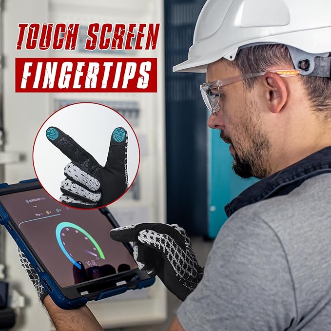 HANDLANDY Mens Work Gloves Touch screen, Utility Mechanic Gloves, Flexible Breathable Fit- Padded Knuckles & Palm
