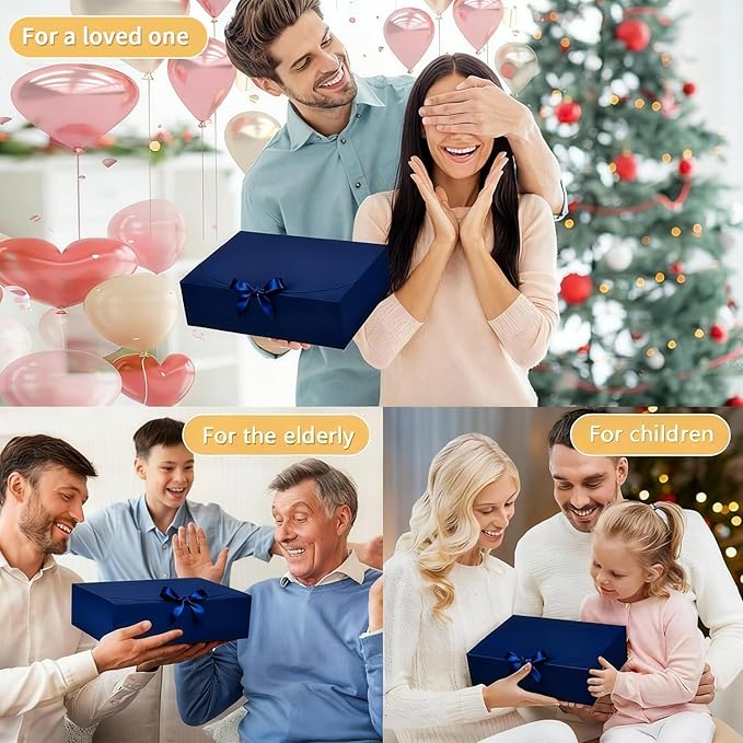 15Pack Gift Boxes with Lids, 10.6x7.8x3.1 Inches Bridesmaid Proposal Box with Ribbon, Navy Gift Boxes for Presents,Kraft Paper Boxes for Wedding Christmas Birthday Baby Shower Party