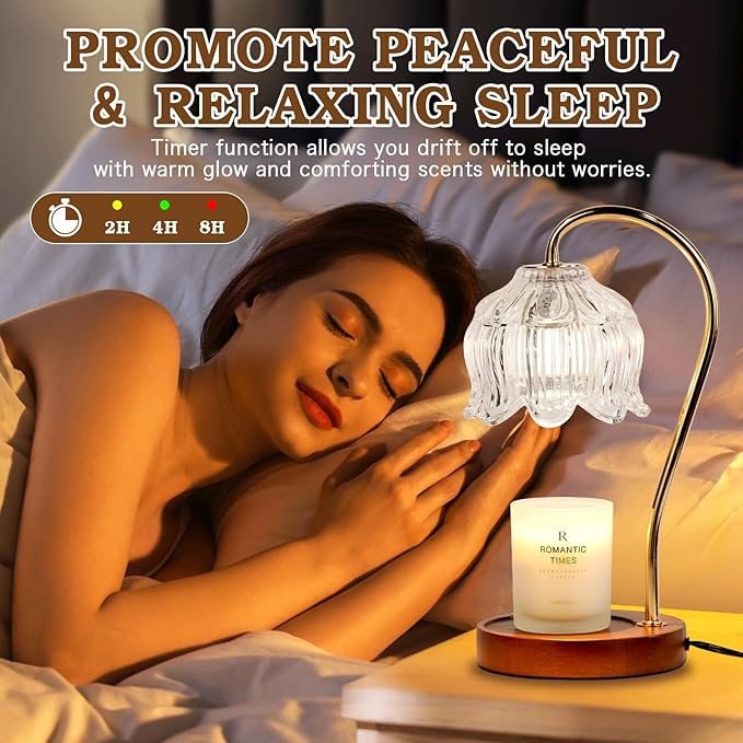 Candle Warmer Lamp with Timer Dimmer, Lotus Flower Dimmable Candle lamp Warmer, 2 Bulbs, Height Adjustable Wax Melt Warmer for Jar Scented Candles, Birthday Gifts Ideas for Women Mom, Home Decor