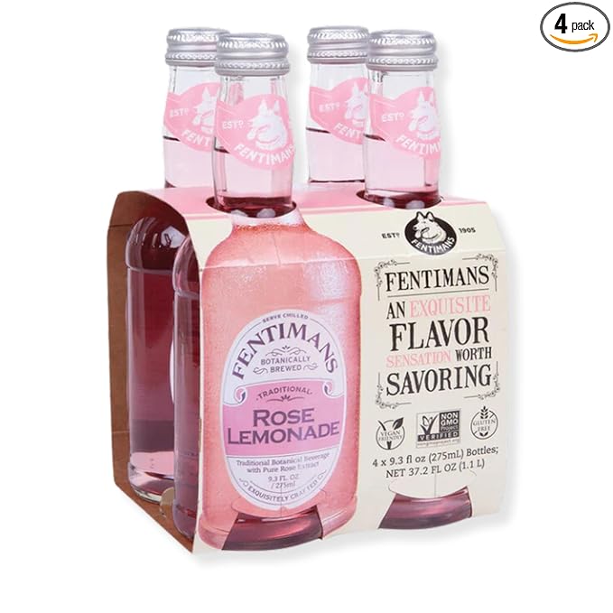 Fentimans Sparkling Rose Lemonade - Sparkling Pink Lemonade with Natural Ingredients & Pure Rose Extract, Mixer, Craft Soda, Botanically Brewed Lemonade - 9.3 Fl Oz (Pack of 4)