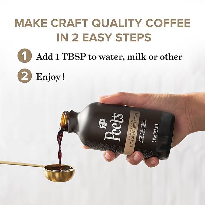 Peet's Coffee, Ultra Coffee Concentrate, Instant Hot, Cold Brew, or Iced Coffee - Espresso Forte, 8 Fluid Ounce Bottle (16 Servings)