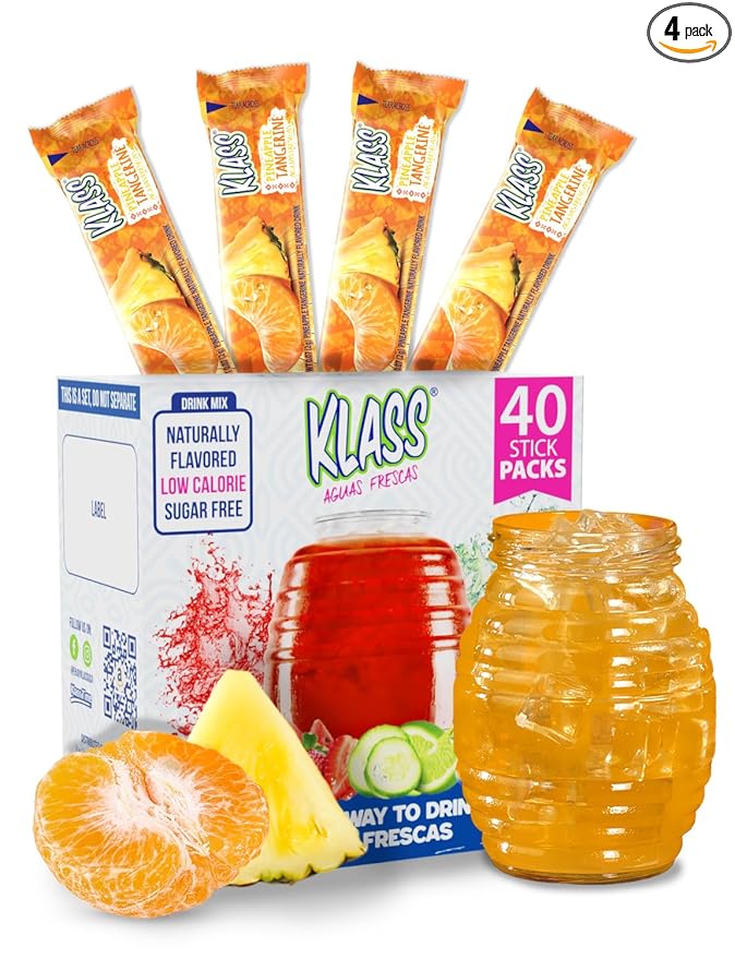 Klass Aguas Frescas | Drink Mix Pineapple Tangerine | Sugar Free! (40 Count Powder Stick Packs)