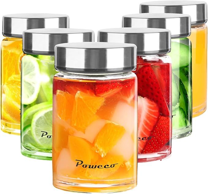10oz Glass Juice & Water Bottles 6-Pack with Lids- Wide Mouth Reusable Borosilicate Glass- for Juicing, Smoothies, Protein Shakes, Blender & Shaker Bottle- Refillable & Dishwasher Safe(10 oz/300ml)