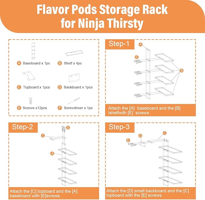 Flavor Pods Holder Compatible With Ninja Thirsti,Side-Mounted 4-tier Flavor Storage Holder Holds 20 Flavore Water Drops,Wooden Organizer for Ninja Thirsti WC1001/WC2002 Soda Maker Drink System