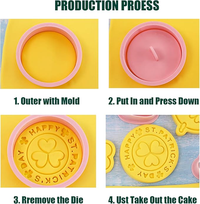 St. Patrick's Day Cookie Cutters, 8Pcs 3D Plastic Cookie Molds Cartoon Shamrock Four Leaf Clover Horseshoe Biscuit Cutters for Irish Holiday Party Baking Cutting Tool (D8)