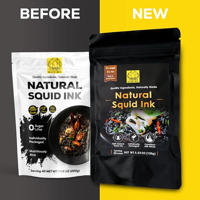 (5g x 40 Pack) Black Hut Squid Ink, Food Coloring Tinta Calamari for Rice Noodles Pasta Spaghetti Risotto, Cuttlefish Ink for Baking mix, Halal Certificate, Contains Molluscs, 7.06 oz / 200 g