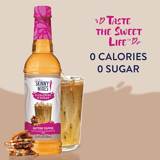 Jordan's Skinny Syrups Sugar Free Coffee Syrup, Butter Toffee Flavor Drink Mix, Zero Calorie Flavoring for Lattes, Protein Shake, Food & More, Gluten Free, Keto Friendly, 25.4 Fl Oz, 1 Pack