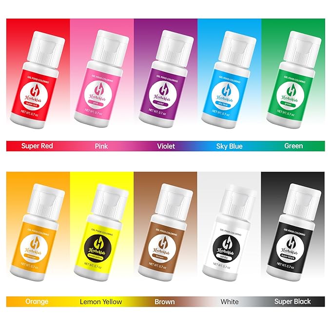 Gel Food Coloring - 10 Colors x 0.7 oz Concentrated Gel Based Food Dye Icing Colors Professional-Grade Neon Food Color for Baking Cake Decorating Cookies Fondant