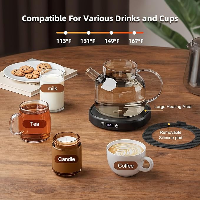 Coffee Mug Warmer & Awesome Diamond Mug Set, 8H Smart Auto Shut Off Electric Coffee Cup Warmer for Desk Office Home, 4 Temperature Setting Candle Heater Tea Beverage Coffee Warmer Plate for Women Men