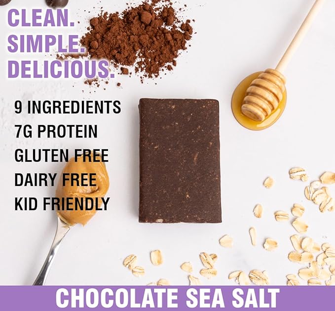 KiZE Energy Bars - Chocolate Sea Salt - Gluten Free, Dairy Free, Non-GMO, and High Protein Meal Replacement Energy Bars, Meal Bas, Clean & Simple Food Ingredients - 7g High Protein Snacks, (10 Count)