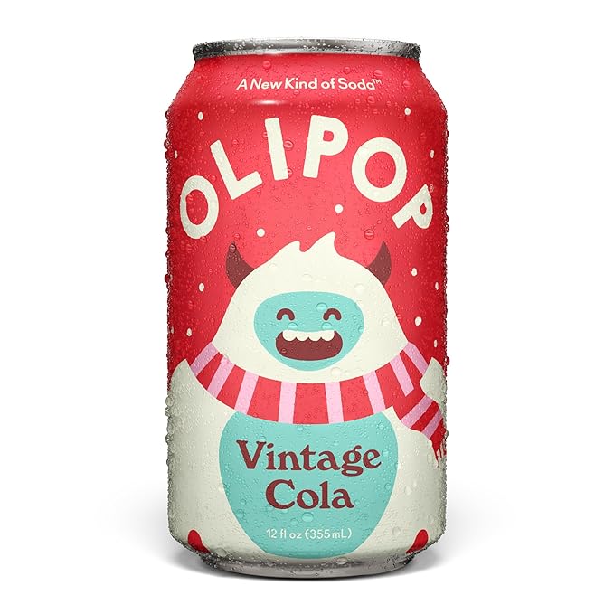 OLIPOP Prebiotic Soda Pop, Vintage Cola, Pantry Pack Packed with Prebiotics, Fiber, and Botanicals, Gluten Free, Vegan, GMO Free, 12oz (12-Cans)
