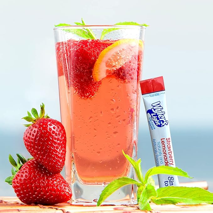 Wyler's Light Lemonade Variety Pack, 40 ct Singles to Go Powder Packets, Water Drink Mix, Variety Pack, Pink, Strawberry & Blueberry Lemonade, Sugar & Caffeine Free, On-The-Go,(Pack of 1)