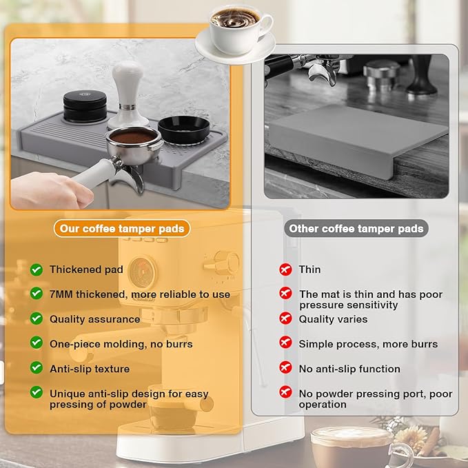 Espresso Tamping Mat, Coffee Tamper Mat, 10.4×5.6 In Silicone Coffee Matt for Counter, Espresso Machine Accessories, Waterproof and Heat Resistant Tamp Mats for Espresso Coffee Station(Grey)