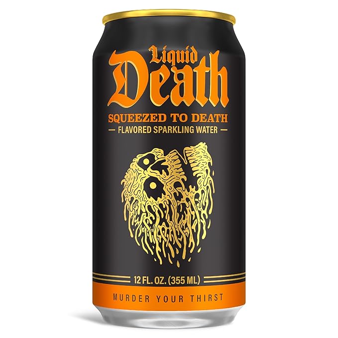 Liquid Death, Squeezed to Death, Orange-Flavored Sparkling Water, 12-Pack (12oz Cans), Low Sugar, Huge Flavor & No Artificial Sweeteners