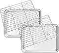 Deedro Baking Sheet with Rack Set [2 Sheets + 2 Racks], Stainless Steel Cookie Half Sheets Baking Pan Oven Tray with Cooling Rack, 9 x 7 x 1 Inch, Heavy Duty, Non-toxic, Easy Clean