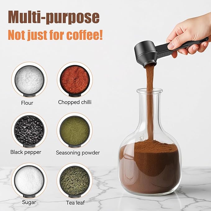 CAPMESSO Coffee Scoop & Funnel for Reusable K Cup Refillable Coffee Pods: 2 Tablespoon Coffee Measuring Scoop - Easy Slide Scoop for Ground Coffee, Protein Powder, Tea without Spilling (2 Pack)