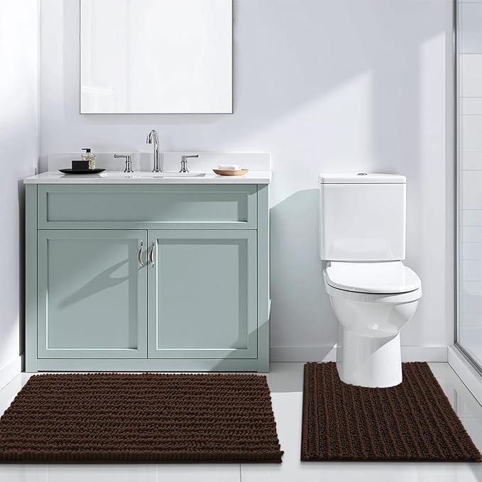Arotive Luxury Chenille Bathroom Rug Mat, Extra Soft Thick Absorbent Shaggy Bath Rugs, Non-Slip Machine Wash Dry, Plush Bath Mats for Bathroom, Shower and Tub, 47x32, Brown