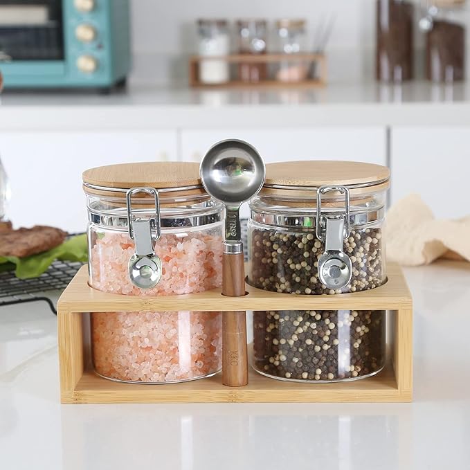 KKC HOME ACCENTS Air Tight Glass Coffee Sugar Jars with Locking Clamp Lids & Scoop for Coffee Grind,Brown Sugar, Loose Leaf Tea - 27 Fl oz