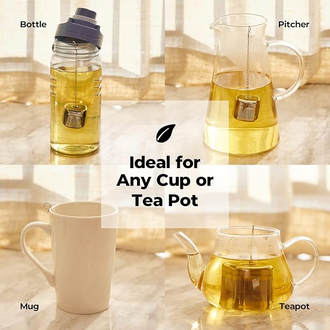 Reinmoson 2 Pack Tea Balls for Loose Tea, 304 Stainless Steel Extra Fine Mesh Tea Infusers for Loose Tea, Retractable Chain Design Tea Strainers for Loose Leaf Tea Single Cup, Come with 2 Drip Trays