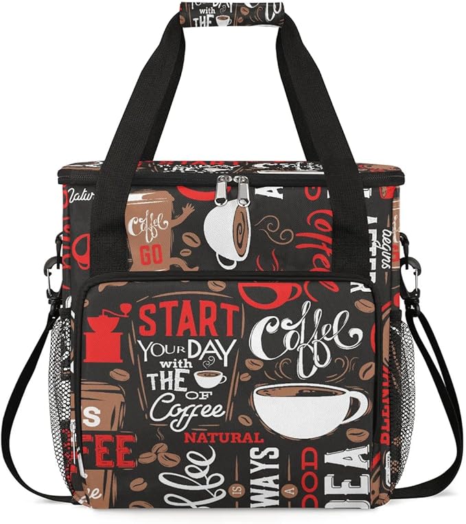 coffee beans cup red Coffee Maker Carring Bag Travel Carrying Storage Tote Bag Compatible with Keurig K-Mini or K-Mini Plus Portable Single Serve Coffee Brewer Case with Pockets for K-cup Pods