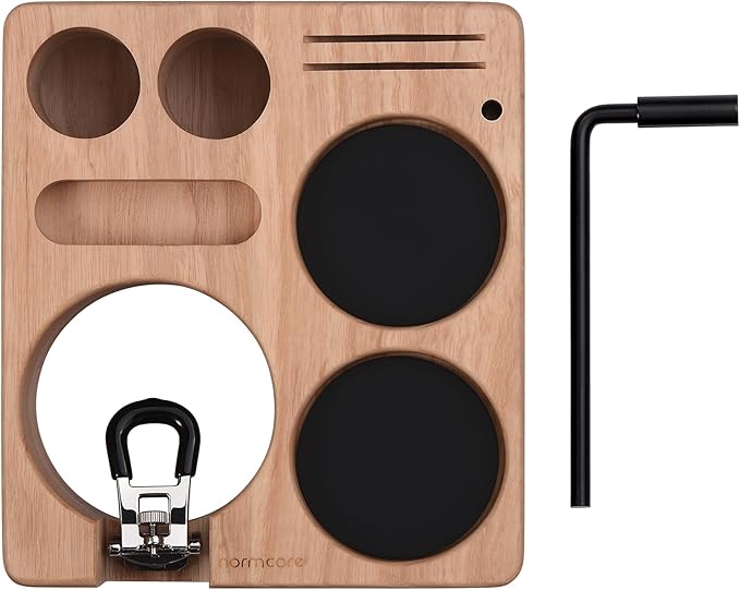 Normcore Compact Tamping Station, Tamper WDT Holder Portafilters Stand, Espresso Accessory Tool Organizer For 58mm Coffee Machine, Adjustable Height, Solid American Ashwood