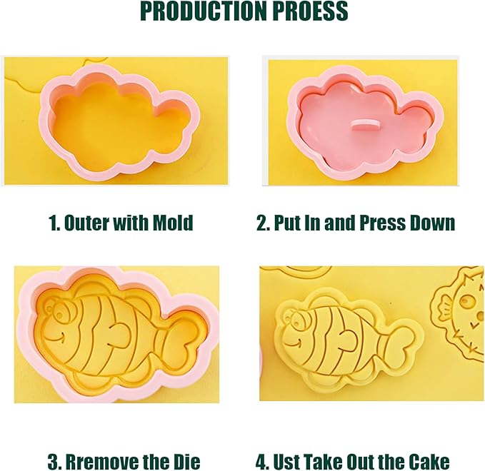16Pcs Ocean Animal Cookie Cutters with Plunger Stamps Set, Fish, Dolphin, Starfish Plastic Biscuit Cutters, Sea Themed DIY Embossing Cutter for Biscuit Cookie Fondant Cheese Baking (F16)