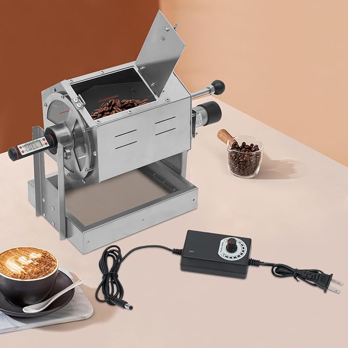 0.66-2.65LBS Automatic Coffee Roaster for Home Use, Stainless Steel Electric Coffee Bean Roaster Machine with Glass Window+Thermometer, Drum Style Nuts Peanuts Roaster Silver