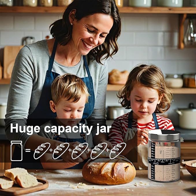 Sourdough Starter Jar Glass, 35oz Wide Mouth, Glass Jar for Sourdough Starter Kit Beginners, Sourdough Bread Starter Kit, Sourdough Discard jar with Lid, Recipe, Cover, Spoon