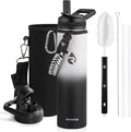 Insulated Water Bottle 24oz, Triple Wall Vacuum Stainless Steel (Cold for 48 Hrs, Hot for 24Hrs), Leak Proof & Non-BPA, 24oz Hydro Water Flask with Paracord Handle & Straw Spout Lids