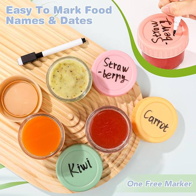 8 Pack Glass Baby Food Storage Containers, 4 oz Leakproof Baby Food Jars with Lids, Small Glass Food Containers for Infant Baby, Freezer Safe