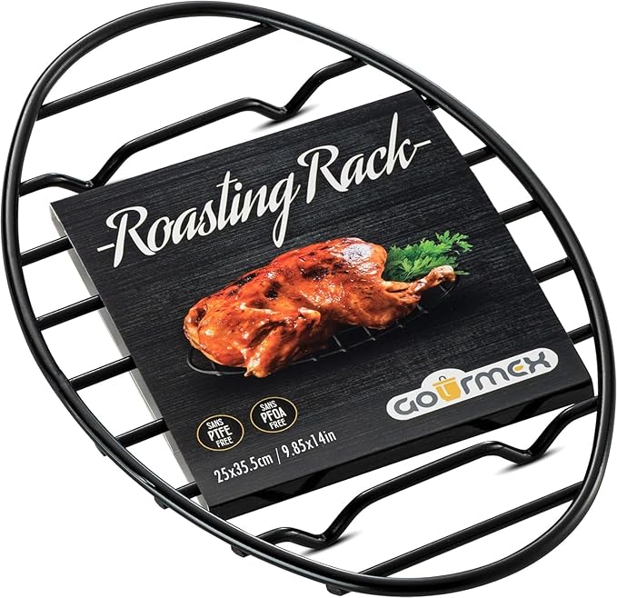 Oval Cooling Rack with Integrated Feet, Roasting Wire Rack, Drying, Grilling, Cooking, Baking Rack With Non-Stick Coating, PTFE Free, Oven and Dishwasher Safe, Large Oven Rack 9.85 X 14 inches