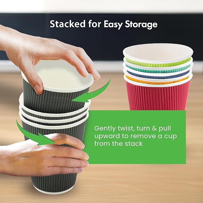 Restaurantware 4 Ounce Ripple Insulated Coffee Cups, 500 Double Wall Corrugated Tumblers, Leakproof, Non-Slip Light Pink Paper Design, Recyclable, Ribbed Surface, Matching Lids Sold Separately