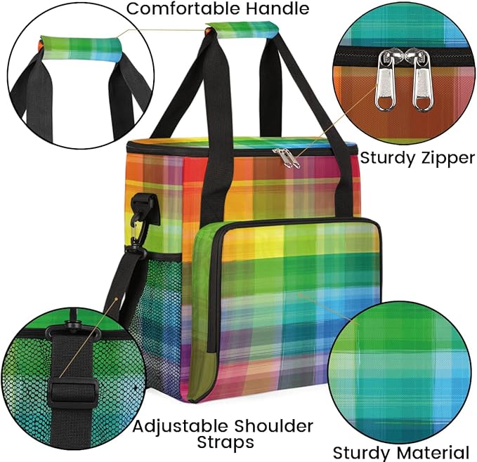 stripes colorful grid Coffee Maker Carring Bag Travel Carrying Storage Tote Bag Compatible with Keurig K-Mini or K-Mini Plus Portable Single Serve Coffee Brewer Case with Pockets for K-cup Pods