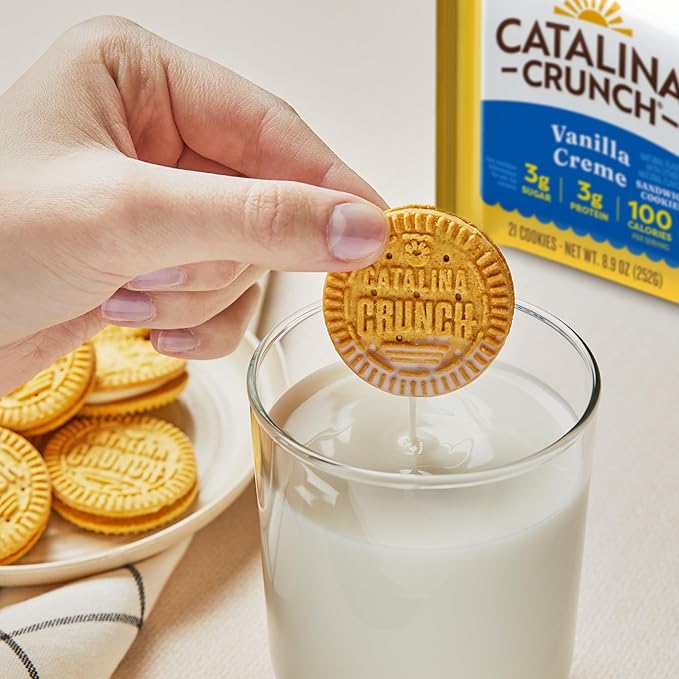 Catalina Crunch Protein Cookies, 4g Protein per Serving - Low-Sugar Sandwich Cookies - Gluten Free, Vegan - Keto Dessert Snacks - Vanilla Creme, 8.9 oz. (21 Count)