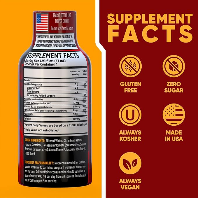 B12 Overload Extra Strength Energy Shot – Pomegranate – 260mg Caffeine, 14000% B12, Electrolytes – Energy & Vitality Support – Zero Sugar No Calories – Vegan, Kosher, Gluten-Free – 1.93 fl oz, 24-Pack