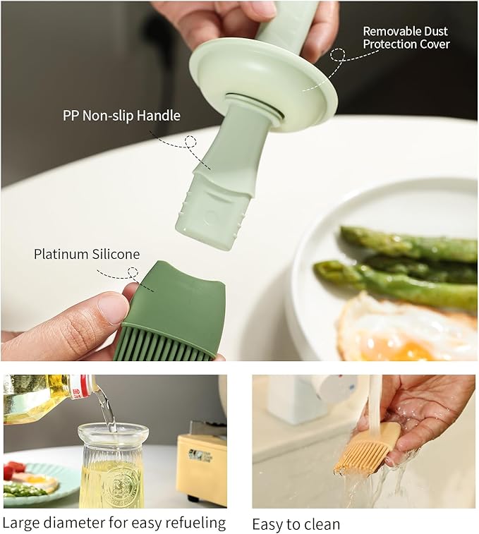 Oil Dispenser with Brush - Glass Olive Oil Dispenser for Kitchen, 3 IN 1 Oil Dispenser Bottle with Silicone Basting Brush for Cooking Vinegar Sauce BBQ Grill Frying (Brown)