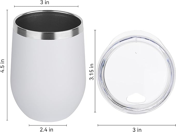 DOMICARE Stainless Steel Wine Tumbler Bulk with Lid, Personalized White Insulated Tumblers Set, 12oz Travel Coffee Cups Pack of 12