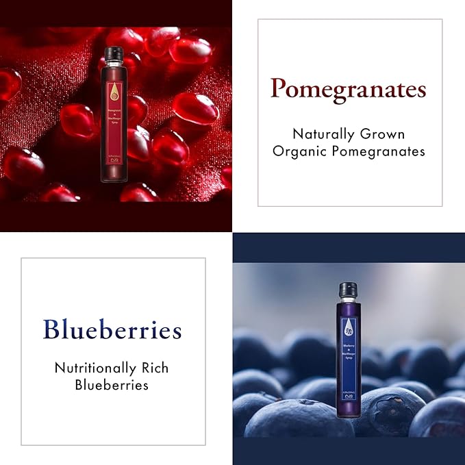 [Micoas] Pomegranate & Rice Vinegar Syrup, Blueberry & Rice Vinegar Syrup, Drinking Vinegar, Perfect For Gift, With Kombucha, Gluten Free, Made in Japan, 200ml (6.8 oz), 4 Pack