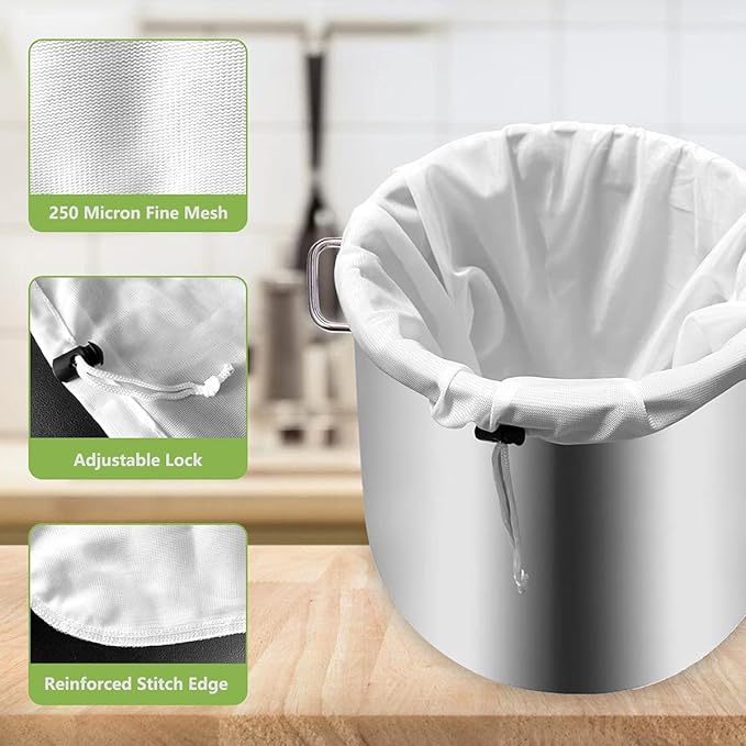 Brew Bags, 2pcs Brew In A Bag, Reusable Wine Straining Bag for Homebrewing, Fine Mesh Bag for Boiling, Durable Mesh Strainer Bag, 22×26 & 16x18