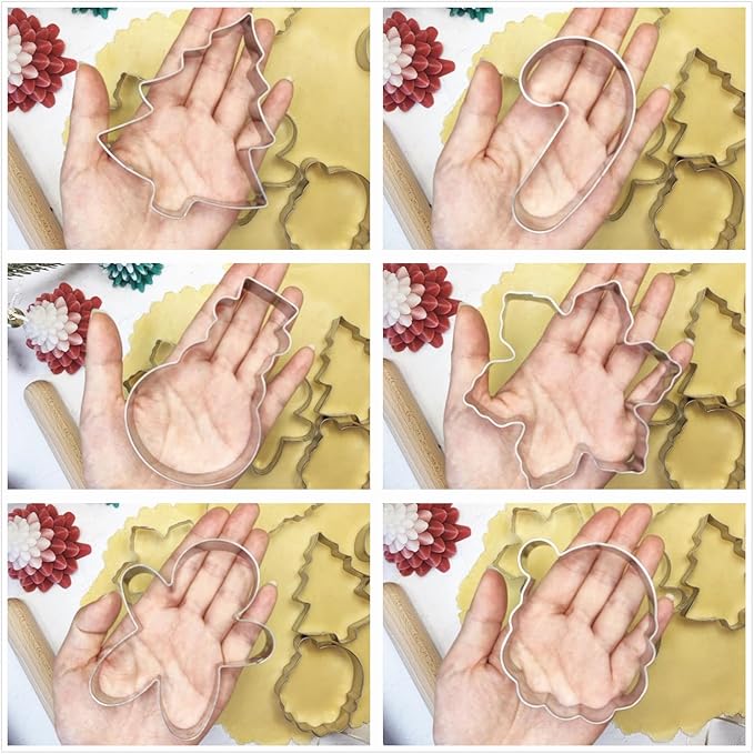 Large Christmas Cookie Cutters, 4" Holiday Cookie Cutters Shape with Recipe Instruction Gingerbread Men,Christmas Tree,Snowflake, Candy Cane,Santa Face and Snow Man for Baking