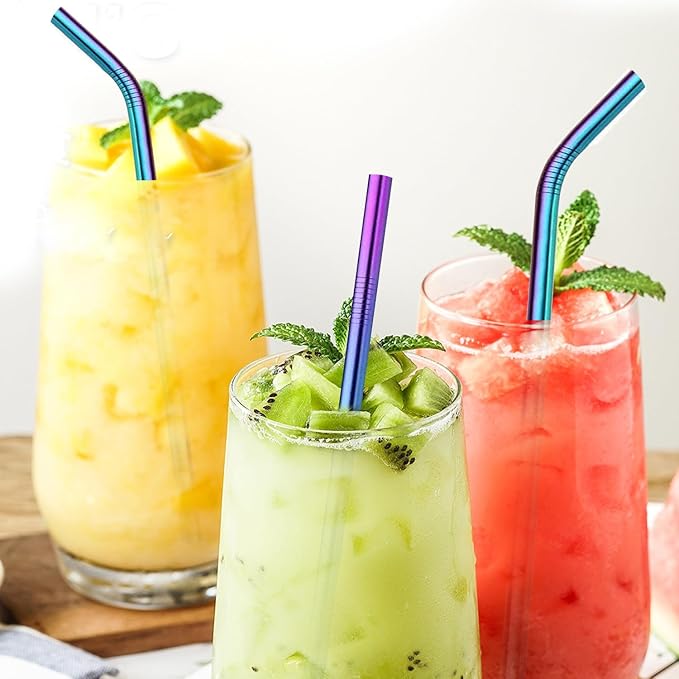 VEHHE Metal Stanley Straw, 12.5-inch Long Stainless Steel Stanley Cup Straw, 4 Pack Reusable Drinking Straws with Cleaning Brush for Stanley Cup Accessories(Rainbow)