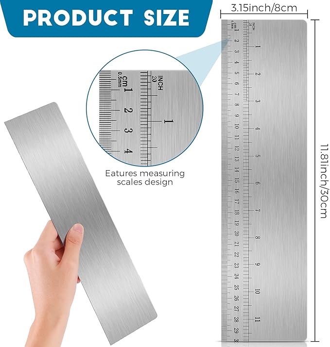 Nuenen 12 Inches Stainless Steel Cake Scraper with Scale Cake Edge Smoother Decorating Comb Baking Scraper Tool for Baking Measuring Buttercream Home Kitchen Accessory