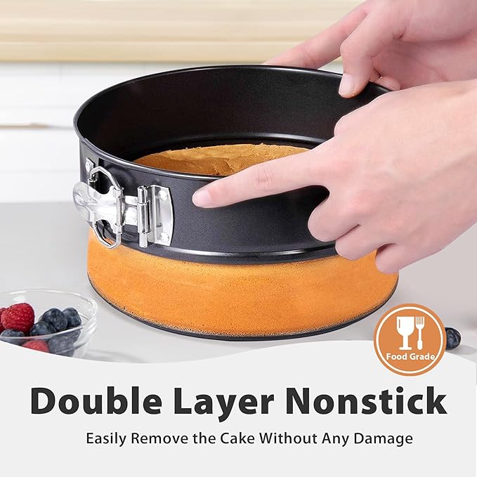 Springform Pan 9 Inch Nonstick Cheesecake Pan with Protector, Leakproof Spring Form Pan for Cheesecake, Round Cheese Cake Pans for Baking, 9 Inch Springform Cake Pan with 50Pcs Parchment Paper