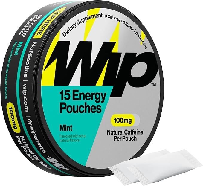 Wip Energy Pouches | 100mg Natural Caffeine | Vitamins and Minerals | Mint | 15 Pouches Per Can | 1 Can