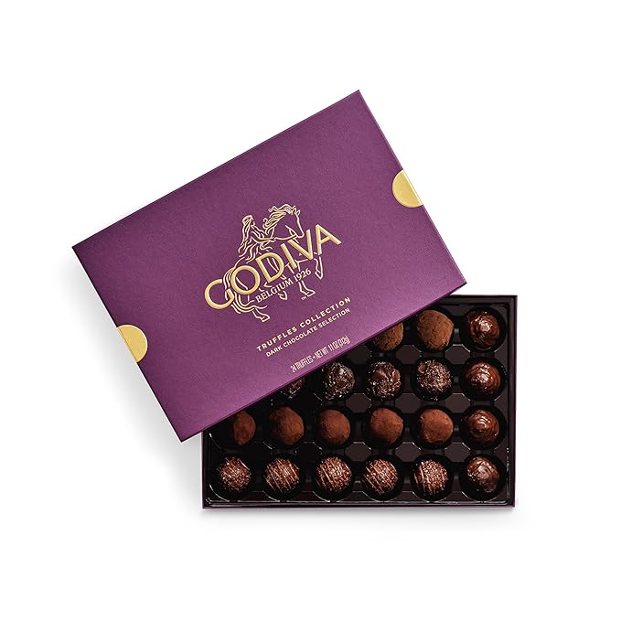 Godiva Dark Chocolate Truffle Gift Box, Belgian Dark Chocolates with Ganache Center, Gourmet Gift for Birthdays, Holidays, Non-GMO & Kosher, 24 Pc