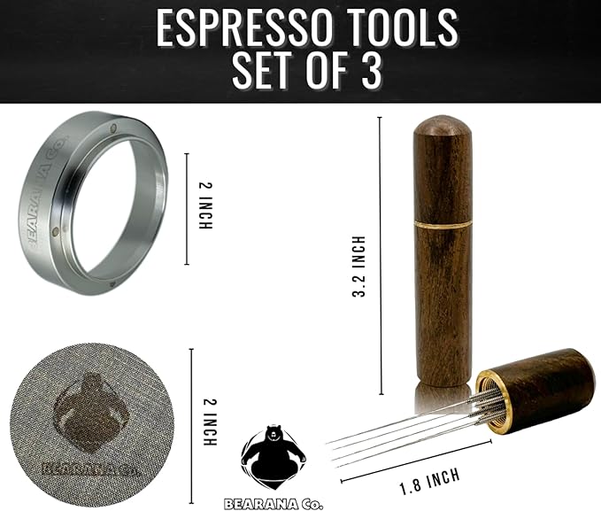 51mm Coffee Espresso Tools Accessories 3x Set┃Dosing Funnel Ring, WDT Needle Distributor, Stainless Steel Puck Screen Filter┃Barista Set for Coffee Lovers┃Gift Idea (51mm)