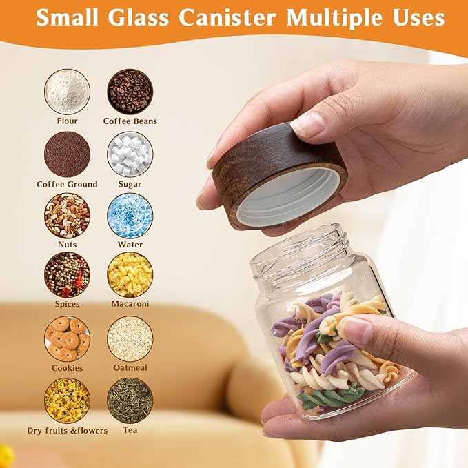 Glass Spice jars Glass Jars with Screw Lid 5 oz, Food Storage Canister for Pantry Sugar Tea Coffee Bean Seasoning Nuts Cookies (6 * 150ml(5oz))