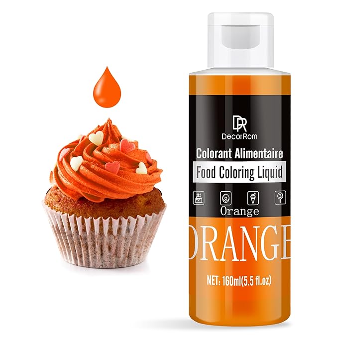 Food Coloring - Vibrant Liquid Icing Food Coloring Set for Baking, Cake Decorating, Easter Egg, Airbrush - Tasteless Food Color Dye for Fondant, Slime, DIY Crafts - 5.5 Fl.oz / 160ml Each (Orange)