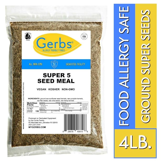 Ground Raw Pumpkin, Sunflower, Chia, Flax, Hemp Seed Meal by Gerbs - 4 LBS - Top 11 Food Allergen Free & Non GMO - Vegan & Kosher – Premium Full Oil Content Protein Powder