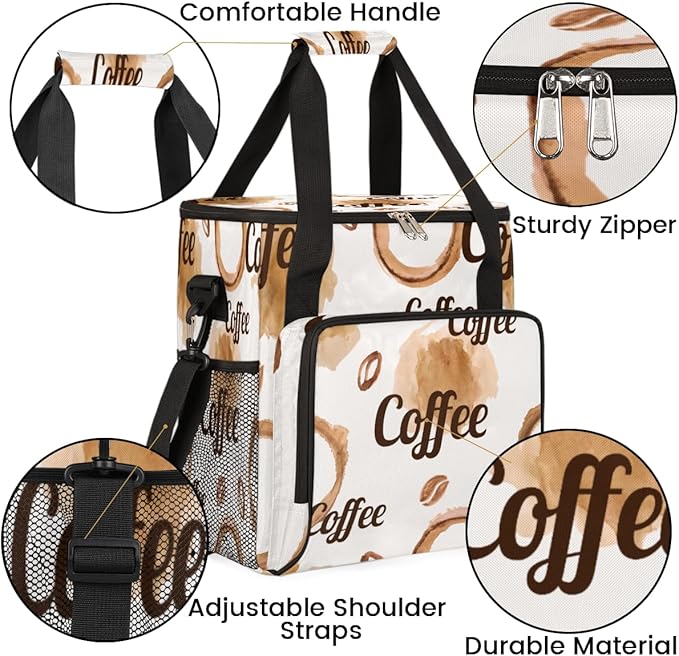 Watercolor Coffee Coffee Maker Carring Bag Coffee Beans Travel Carrying Storage Tote Bag Compatible with Keurig K-Mini or K-Mini Plus Portable Single Serve Coffee Brewer Case with Pockets for K-cup Pods